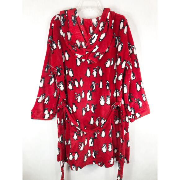 Vera Bradley Small Medium Robe Playful Penguins Red Mini Belted Fleece Lounge D - Picture 2 of 8
